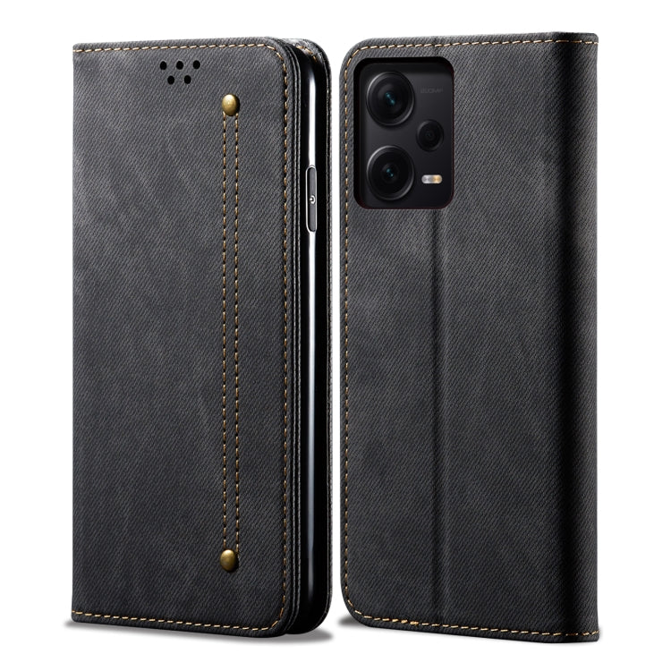 For Xiaomi Redmi Note 12 Pro+ China Denim Texture Leather Phone Case(Black) - Note 12 Pro+ Cases by buy2fix | Online Shopping UK | buy2fix