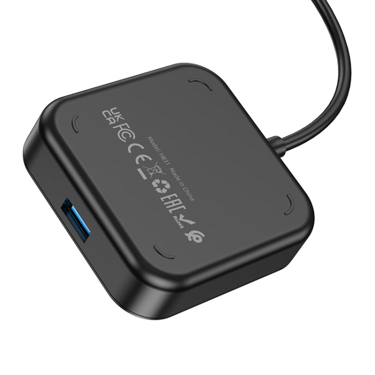 hoco HB31 Easy 4 in 1 USB-C / Type-C to USB3.0x4 Converter, Cable Length: 0.2m(Black) - Computer & Networking by hoco | Online Shopping UK | buy2fix