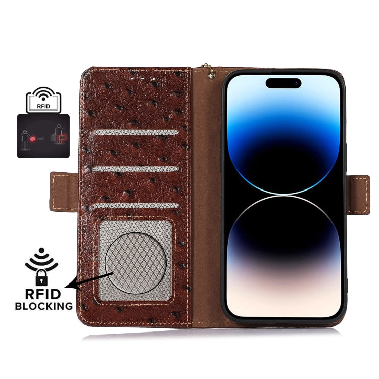 For Samsung Galaxy S22+ 5G Ostrich Pattern Genuine Leather RFID Phone Case(Coffee) - Galaxy S22+ 5G Cases by buy2fix | Online Shopping UK | buy2fix