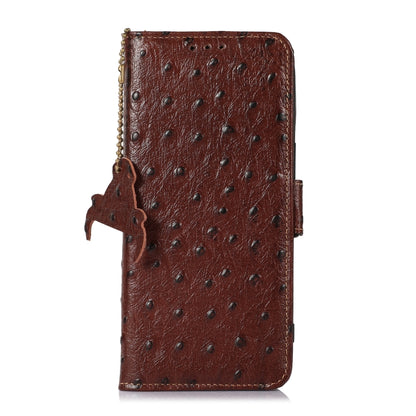 For Google Pixel 7 Ostrich Pattern Genuine Leather RFID Phone Case(Coffee) - Google Cases by buy2fix | Online Shopping UK | buy2fix