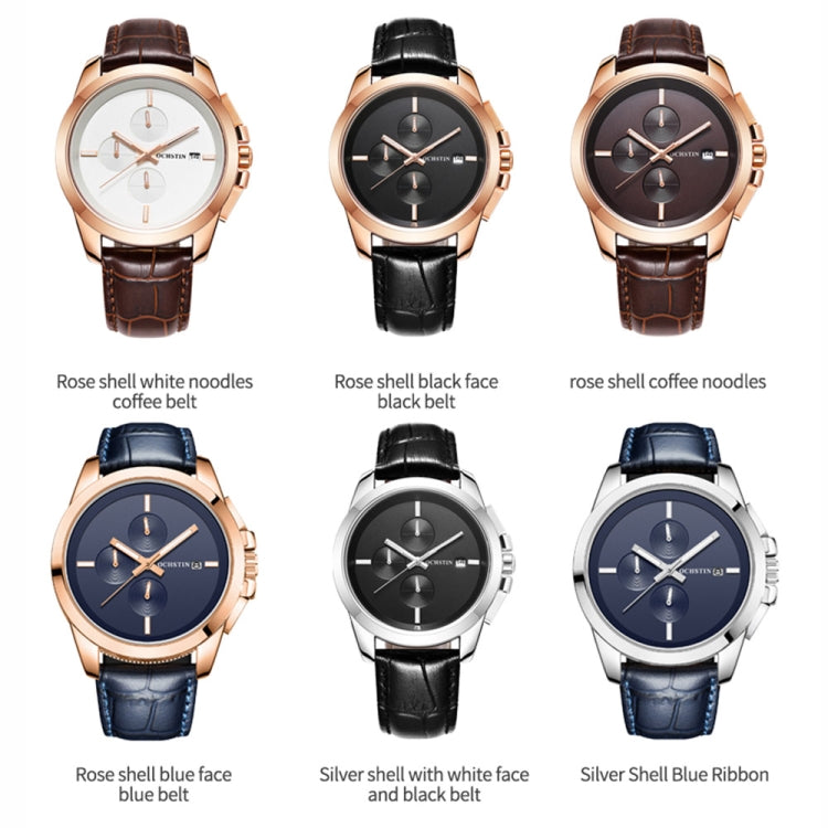OCHSTIN 6059D Pilot Series Multifunctional Quartz Luminous Men Watch(Silver Blue) - Leather Strap Watches by OCHSTIN | Online Shopping UK | buy2fix
