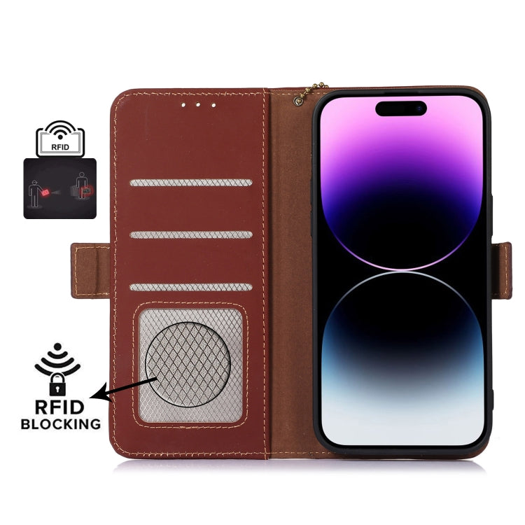 For Samsung Galaxy S22+ 5G Genuine Leather Magnetic RFID Leather Phone Case(Coffee) - Galaxy S22+ 5G Cases by buy2fix | Online Shopping UK | buy2fix