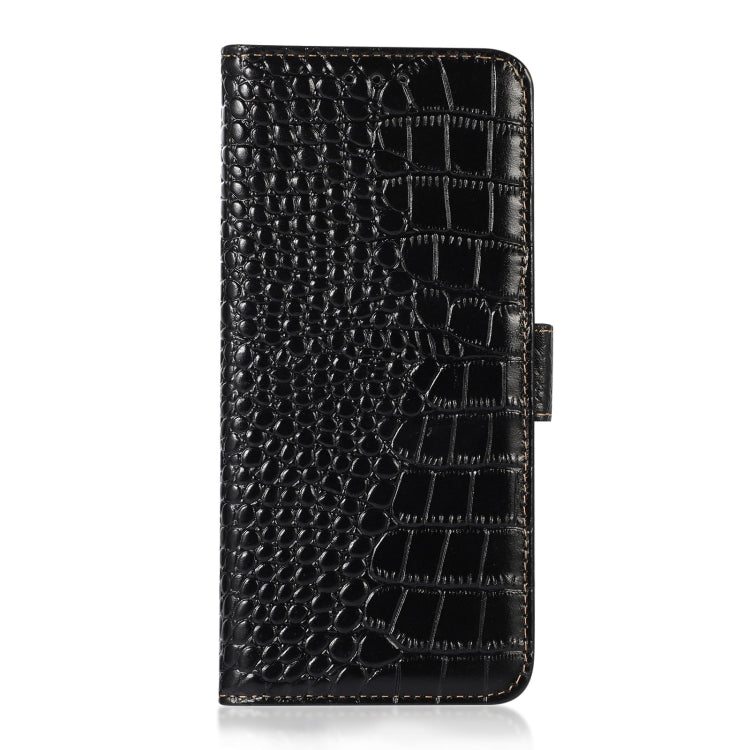 For Motorola Moto G72 Magnetic Crocodile Texture Genuine Leather RFID Phone Case(Black) - Motorola Cases by buy2fix | Online Shopping UK | buy2fix