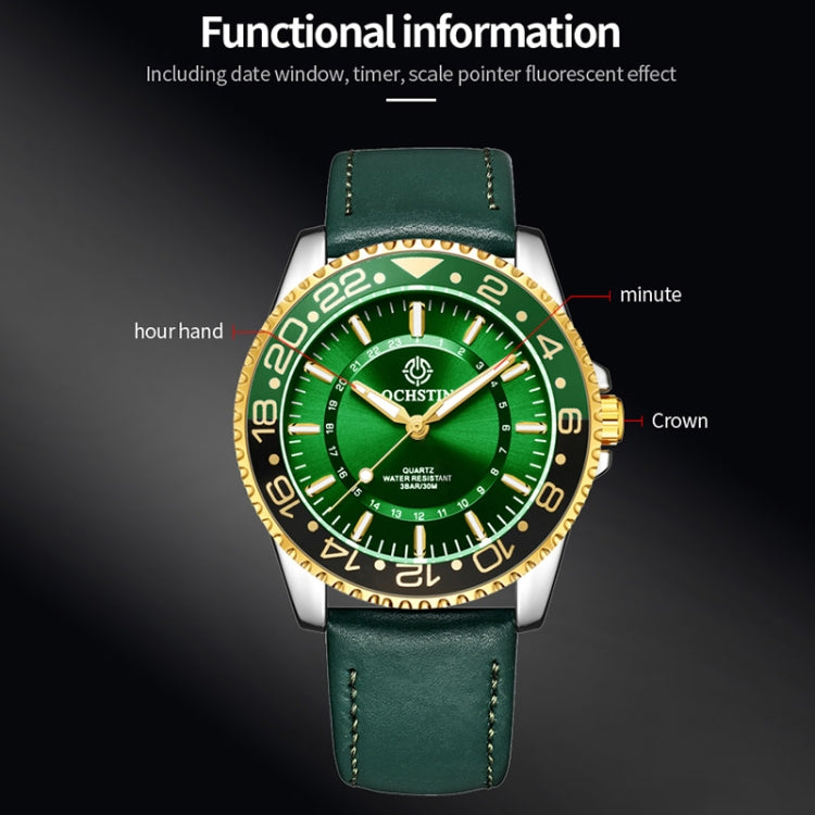 OCHSTIN 7019G Multifunctional Quartz Waterproof Luminous Men Leather Watch(Green) - Leather Strap Watches by OCHSTIN | Online Shopping UK | buy2fix