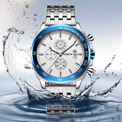 OCHSTIN 7079 Multifunctional Quartz Waterproof Luminous Steel Strap Men Watch(Silver Blue 02) - Metal Strap Watches by OCHSTIN | Online Shopping UK | buy2fix