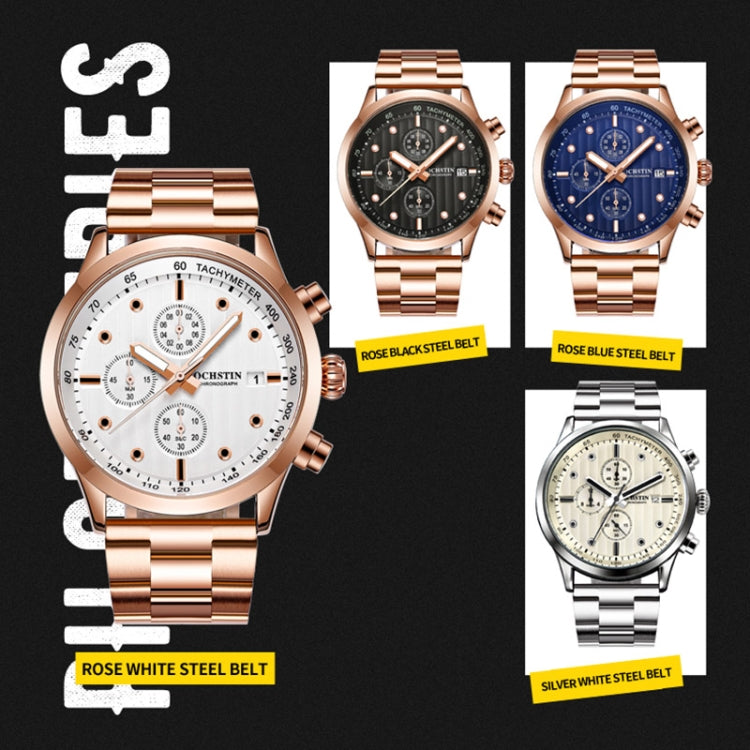 OCHSTIN 7245 Fashion Steel Strap Multifunctional Quartz Men Watch(Rose Gold White) - Metal Strap Watches by OCHSTIN | Online Shopping UK | buy2fix