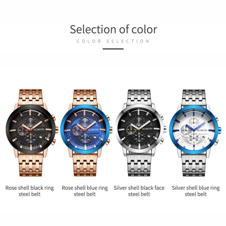 OCHSTIN 7248 Fashion Steel Strap Multifunctional Quartz Men Watch(Rose Gold Blue) - Metal Strap Watches by OCHSTIN | Online Shopping UK | buy2fix
