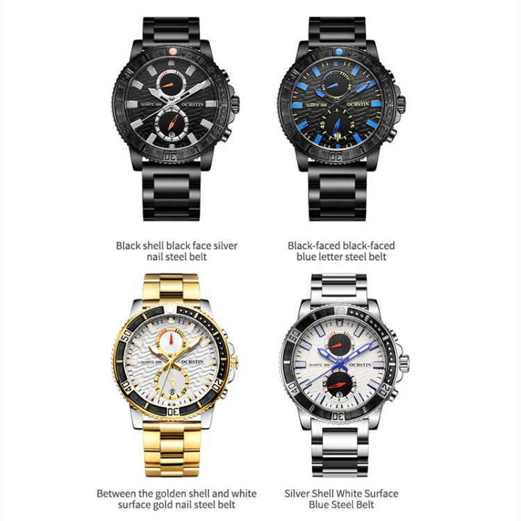 OCHSTIN 7250 Fashion Steel Strap Multifunctional Quartz Men Watch(Black+Blue) - Metal Strap Watches by OCHSTIN | Online Shopping UK | buy2fix