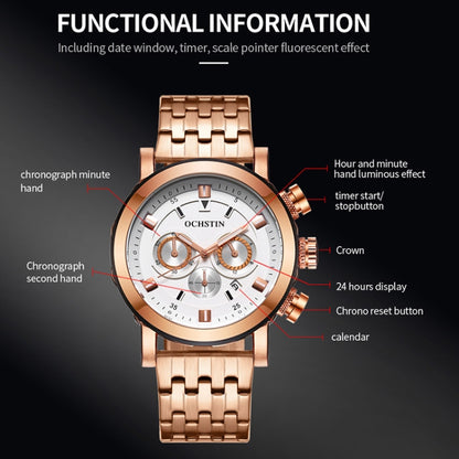 OCHSTIN 7254 Fashion Steel Strap Multifunctional Quartz Men Watch(Rose Gold Black) - Metal Strap Watches by OCHSTIN | Online Shopping UK | buy2fix