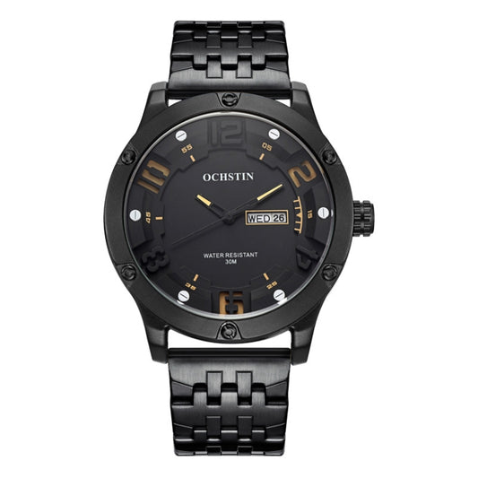 OCHSTIN 7255 Fashion Steel Strap Day-date Quartz Men Watch(Black Beige) - Metal Strap Watches by OCHSTIN | Online Shopping UK | buy2fix