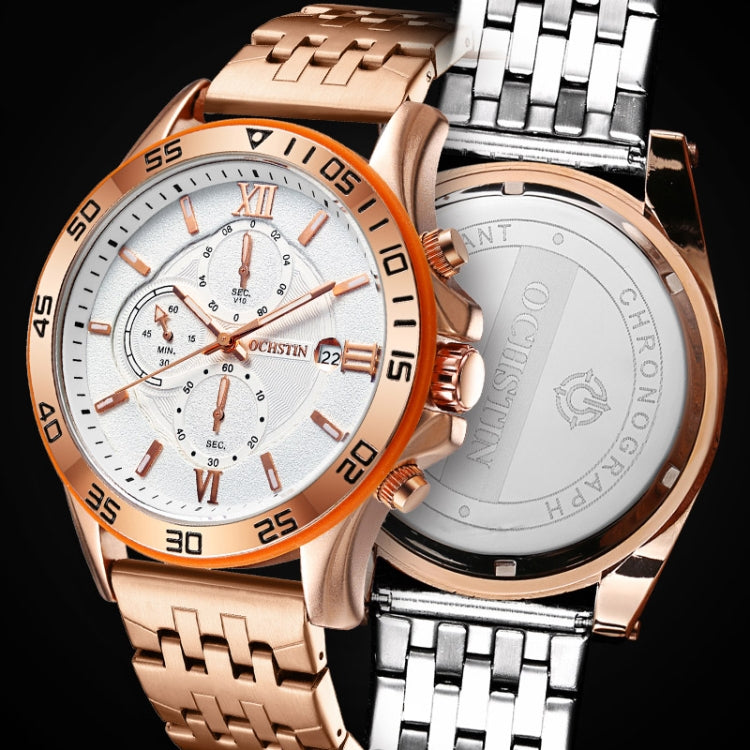 OCHSTIN 7257 Fashion Steel Strap Multifunctional Quartz Men Watch(Rose Gold White) - Metal Strap Watches by OCHSTIN | Online Shopping UK | buy2fix