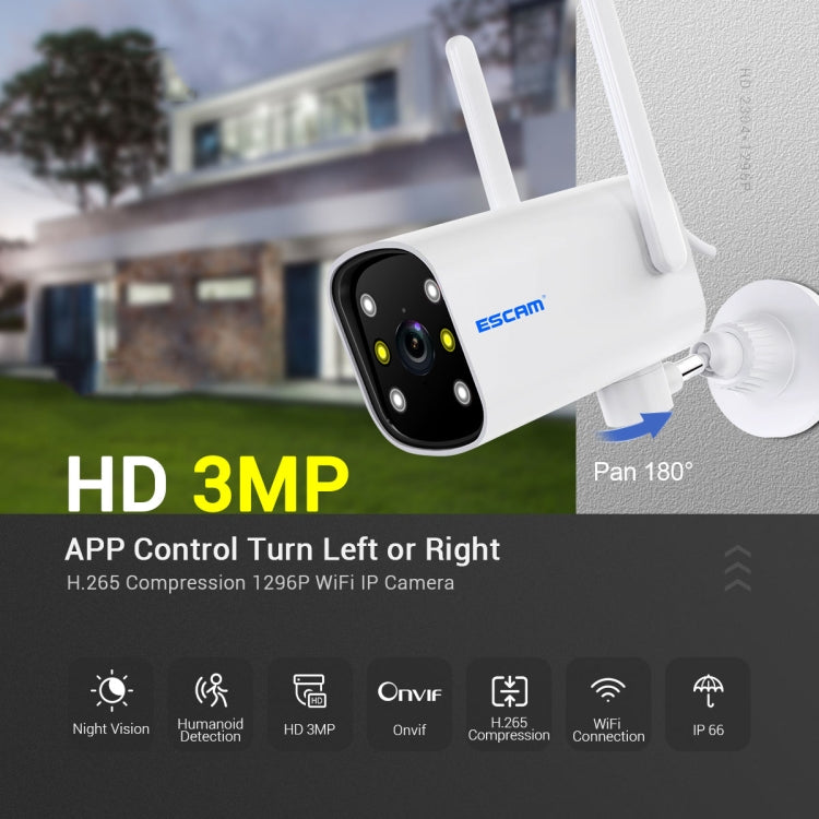 ESCAM PT301 3MP 1296P HD Indoor Wireless PTZ IP Camera IR Night Vision AI Humanoid Detection Home Security CCTV Monitor, Plug Type:EU Plug(White) - Security by ESCAM | Online Shopping UK | buy2fix