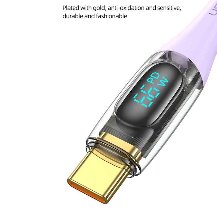 USAMS USB to Type-C 66W Aluminum Alloy Transparent Digital Display Fast Charge Data Cable, Cable Length:2m(Purple) - USB-C & Type-C Cable by USAMS | Online Shopping UK | buy2fix