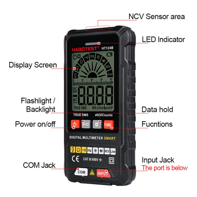 HABOTEST HT124A Mini Digital Display High-precision Multimeter - Consumer Electronics by buy2fix | Online Shopping UK | buy2fix