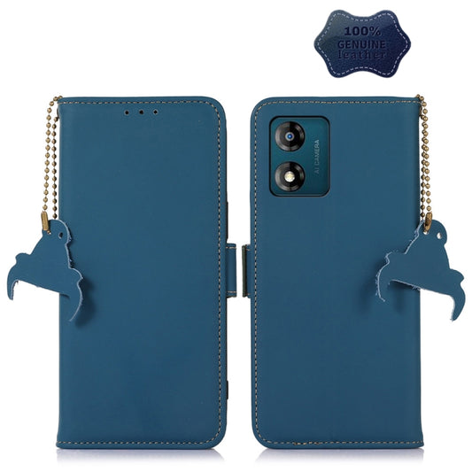 For Motorola Moto E13 Genuine Leather Magnetic RFID Leather Phone Case(Blue) - Motorola Cases by buy2fix | Online Shopping UK | buy2fix