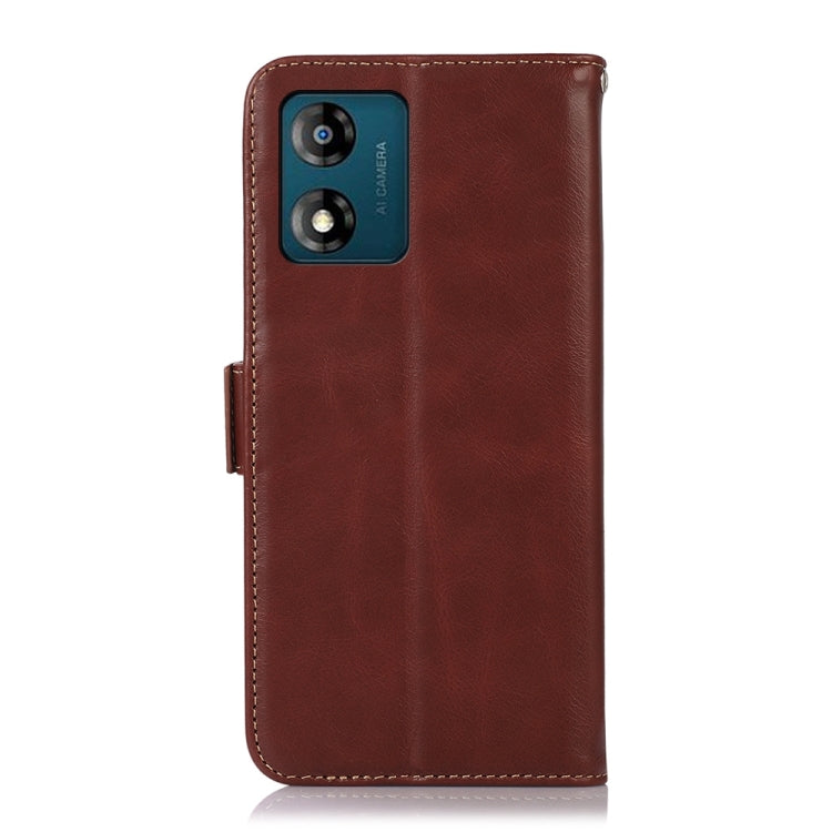 For Motorola Moto E13 4G 2023 Crazy Horse Top Layer Cowhide RFID Leather Phone Case(Brown) - Motorola Cases by buy2fix | Online Shopping UK | buy2fix