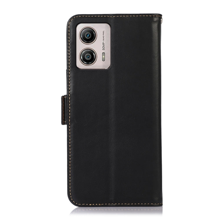 For Motorola Moto G53 5G Crazy Horse Top Layer Cowhide RFID Leather Phone Case(Black) - Motorola Cases by buy2fix | Online Shopping UK | buy2fix