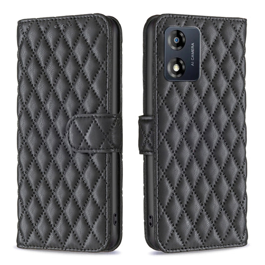 For Motorola Moto E13 4G Diamond Lattice Wallet Leather Flip Phone Case(Black) - Motorola Cases by buy2fix | Online Shopping UK | buy2fix