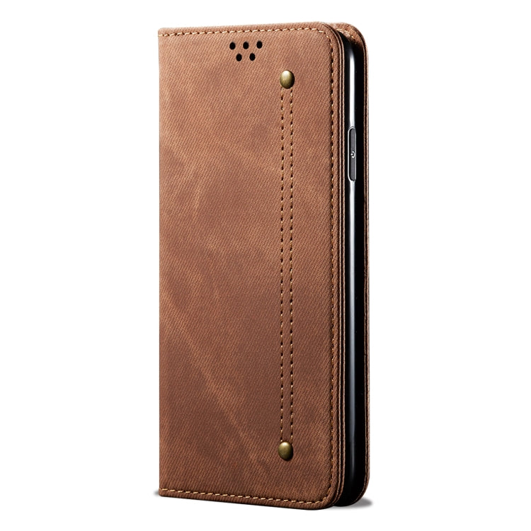 For Xiaomi Poco X5 Pro 5G / Redmi Note 12 Pro Speed Denim Texture Leather Phone Case(Brown) - Xiaomi Cases by buy2fix | Online Shopping UK | buy2fix