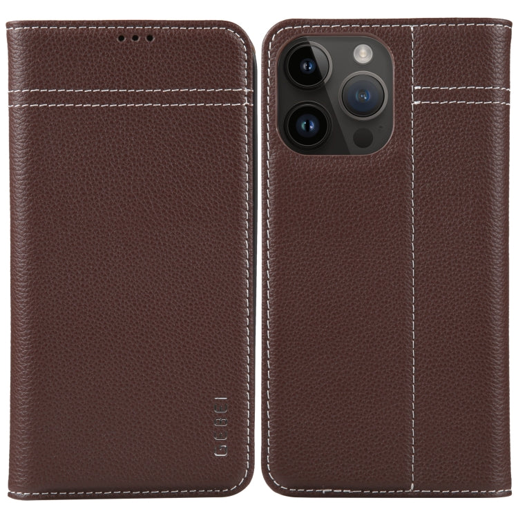 For iPhone 14 Pro Max GEBEI Top-grain Horizontal Flip Leather Phone Case(Brown) - iPhone 14 Pro Max Cases by GEBEI | Online Shopping UK | buy2fix