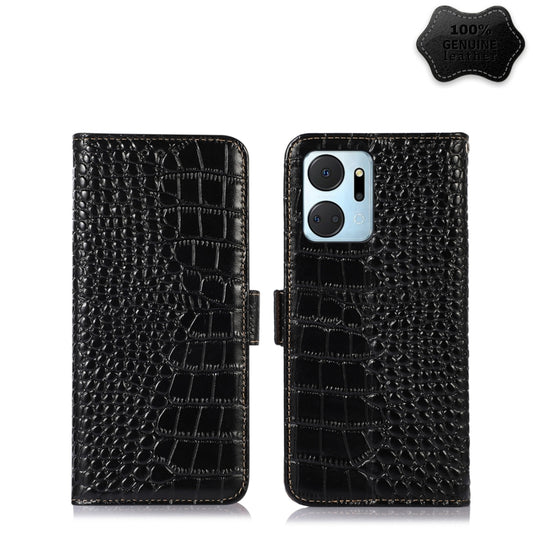 For Honor X7a 4G Crocodile Top Layer Cowhide Leather Phone Case(Black) - Honor Cases by buy2fix | Online Shopping UK | buy2fix