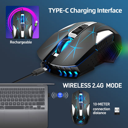 HXSJ T300 7 Keys 2400DPI 2.4G Colorful Luminous Wireless Mouse(Black) - Wireless Mice by HXSJ | Online Shopping UK | buy2fix