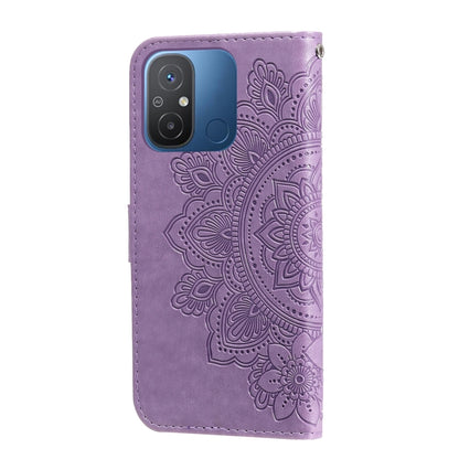 For Xiaomi Redmi 11A 4G/12C 7-petal Flowers Embossing Leather Phone Case(Light Purple) - Xiaomi Cases by buy2fix | Online Shopping UK | buy2fix