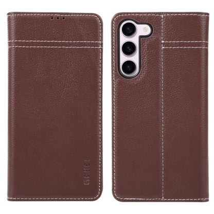 For Samsung Galaxy S23 5G GEBEI Top-grain Horizontal Flip Leather Phone Case(Brown) - Galaxy S23 5G Cases by GEBEI | Online Shopping UK | buy2fix