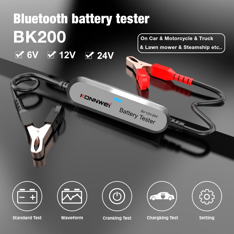 KONNWEI BK200 6V/12V/24V Car Bluetooth Battery Tester(Silver) - In Car by KONNWEI | Online Shopping UK | buy2fix