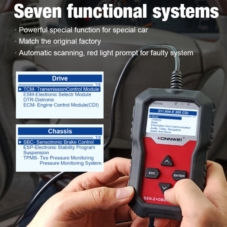 For Mercedes Benz KONNWE KW360 2.4 inch OBD2 Car Fault Detector - In Car by KONNWEI | Online Shopping UK | buy2fix