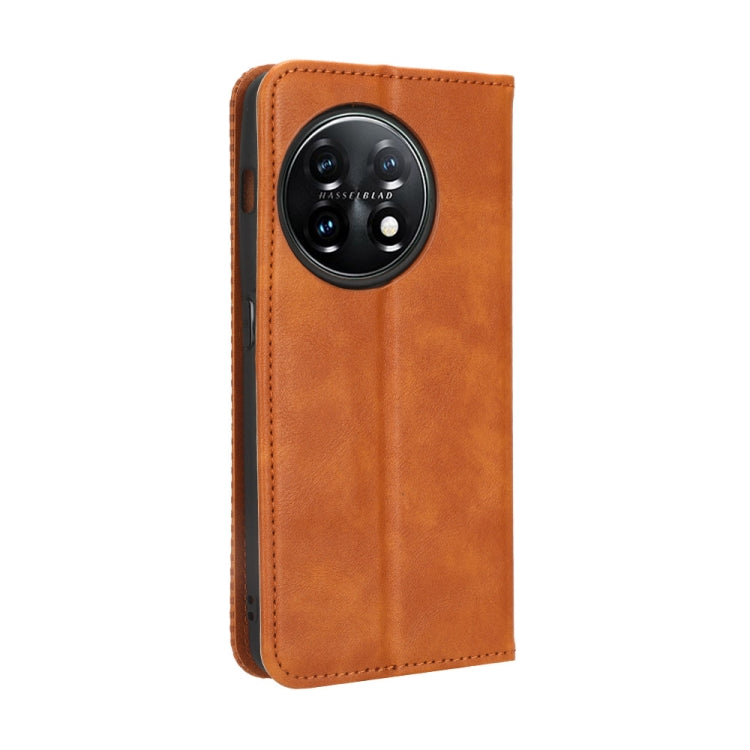 For OnePlus 11R / Ace 2 Magnetic Buckle Retro Texture Leather Phone Case(Brown) - OnePlus Cases by buy2fix | Online Shopping UK | buy2fix