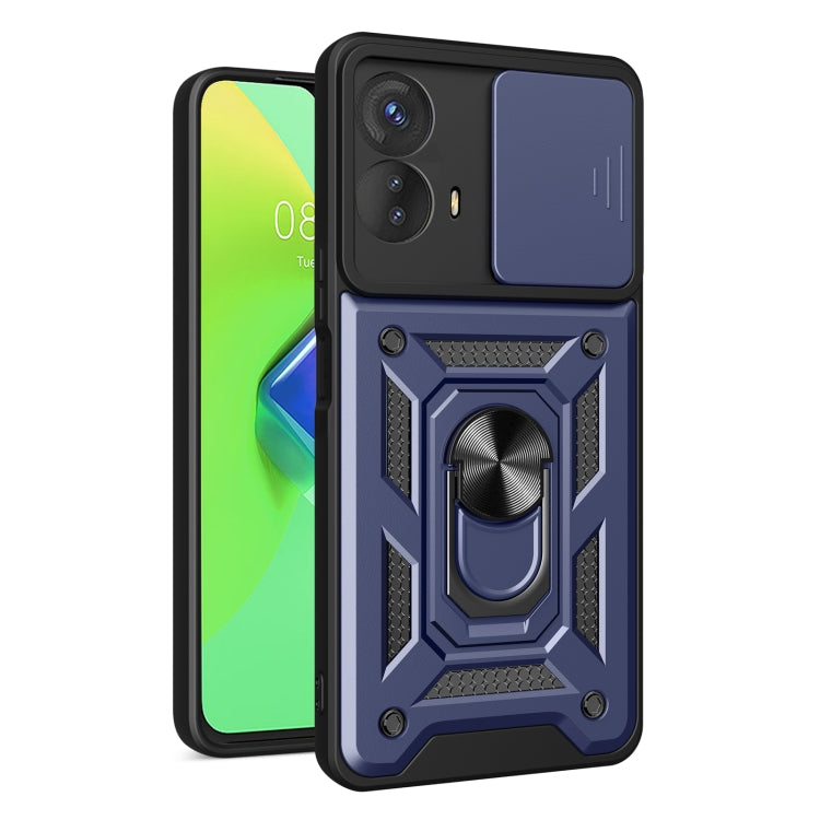 For Motorola Moto G73 5G Sliding Camera Cover Design TPU+PC Phone Case(Blue) - Motorola Cases by buy2fix | Online Shopping UK | buy2fix