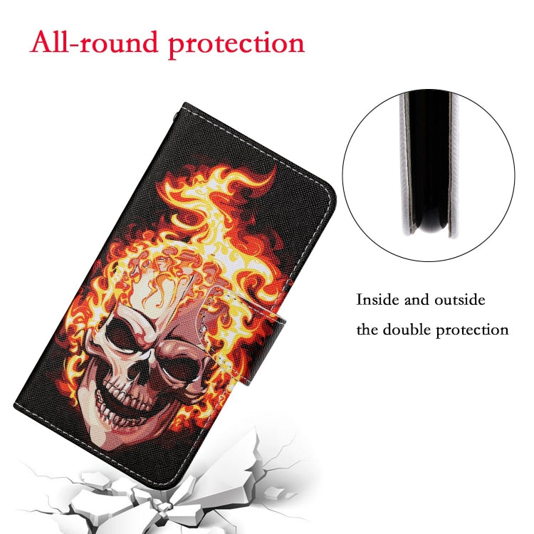 For Xiaomi Redmi Note 12 4G Global Colored Drawing Pattern Flip Leather Phone Case(Flame Skull) - Note 12 Cases by buy2fix | Online Shopping UK | buy2fix