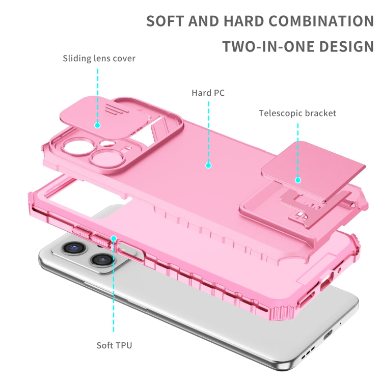 For Xiaomi Redmi Note 12 5G / Poco X5 Stereoscopic Holder Sliding Camshield Phone Case(Pink) - Note 12 Cases by buy2fix | Online Shopping UK | buy2fix