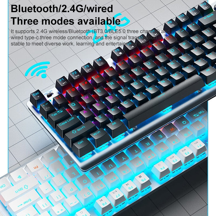 AULA F3001 Backlit 87 Keys Wired/Wireless/Bluetooth Three Model Mechanical Gaming Keyboard(Silver Black Green Shaft) -  by AULA | Online Shopping UK | buy2fix