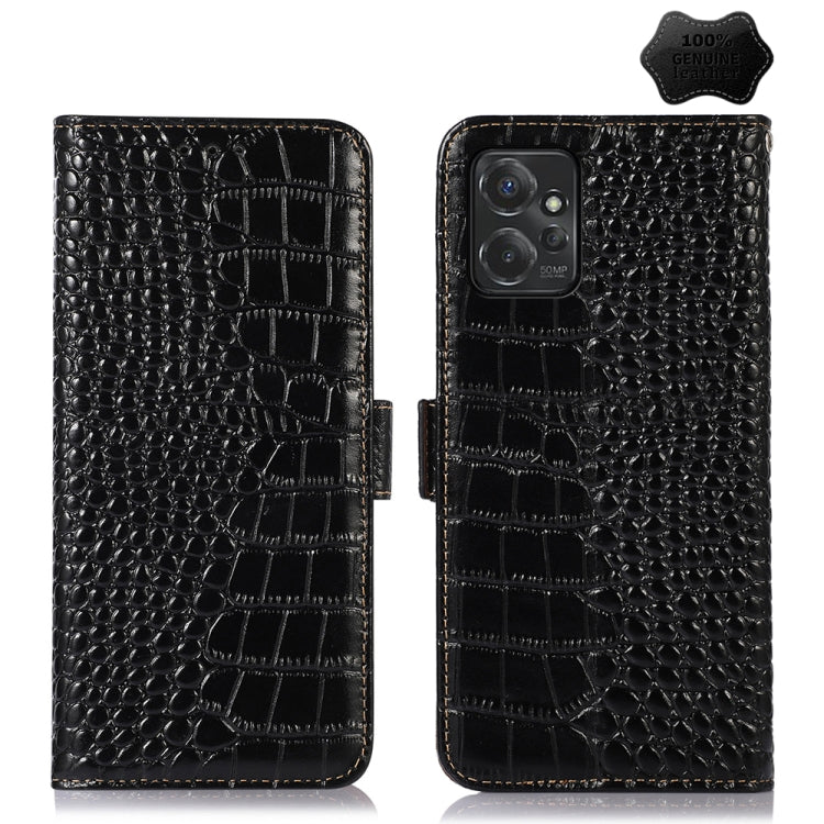 For Motorola Moto G Power 2023 Crocodile Top Layer Cowhide Leather Phone Case(Black) - Motorola Cases by buy2fix | Online Shopping UK | buy2fix