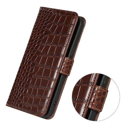 For Motorola Moto G14 4G Crocodile Top Layer Cowhide Leather Phone Case(Brown) - Motorola Cases by buy2fix | Online Shopping UK | buy2fix