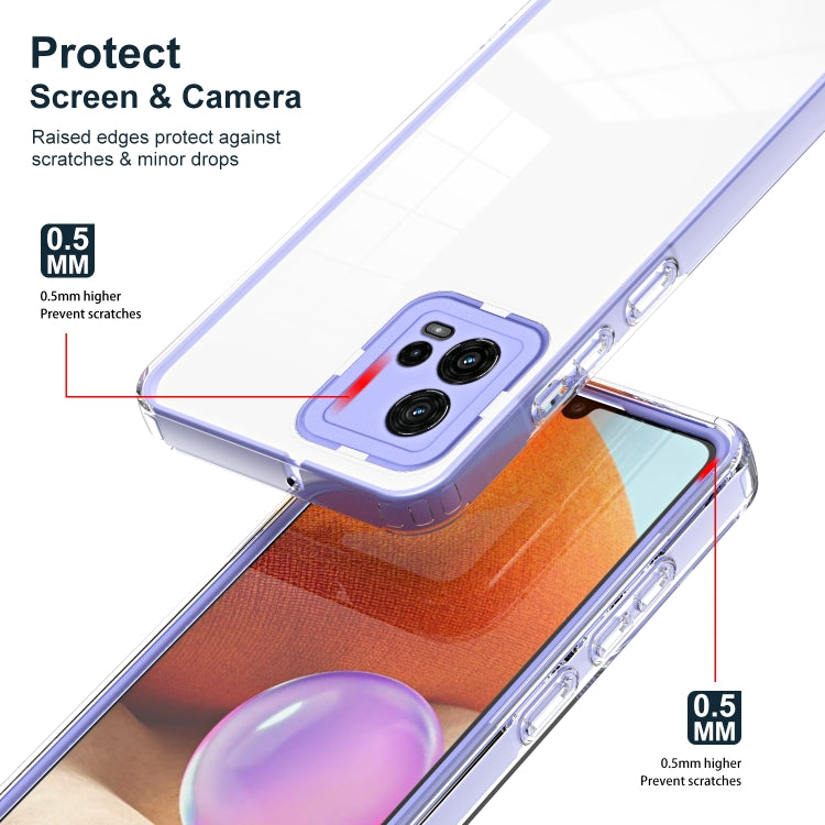 For Motorola Moto G72 5G 3 in 1 Clear TPU Color PC Frame Phone Case(Purple) - Motorola Cases by buy2fix | Online Shopping UK | buy2fix