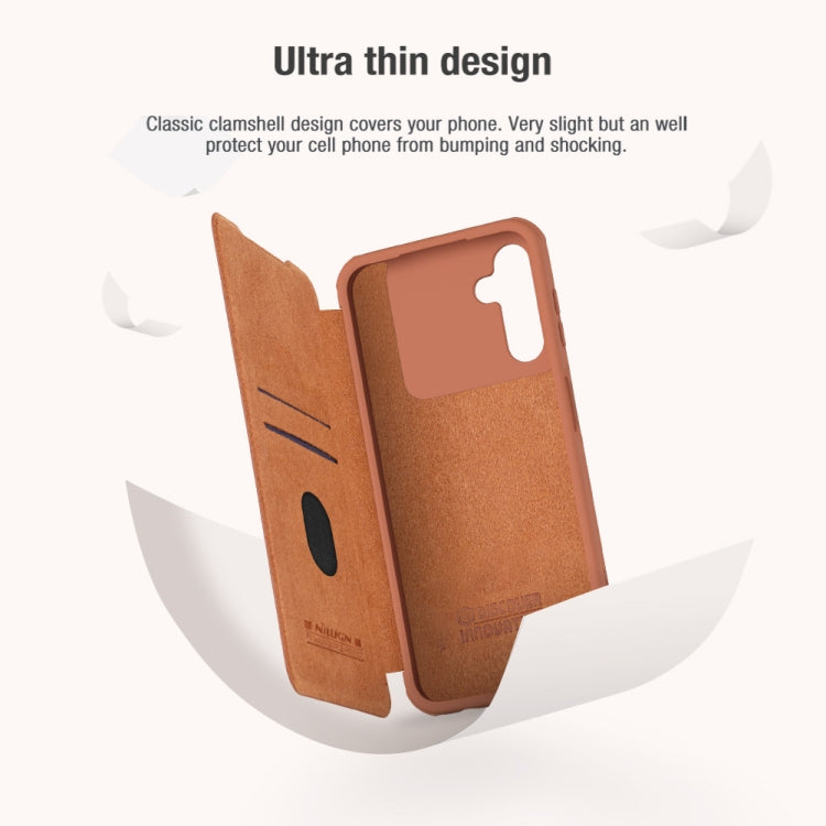 For Samsung Galaxy A14 4G NILLKIN QIN Series Pro Sliding Camera Cover Design Leather Phone Case(Brown) - Galaxy Phone Cases by NILLKIN | Online Shopping UK | buy2fix