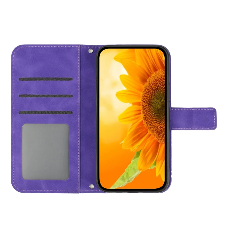 For Sony Xperia 10 V HT04 Skin Feel Sun Flower Embossed Flip Leather Phone Case with Lanyard(Dark Purple) - Sony Cases by buy2fix | Online Shopping UK | buy2fix