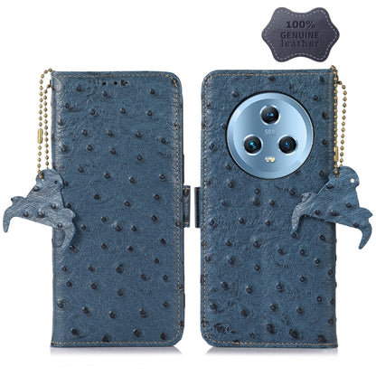 For Honor Magic5 Ostrich Pattern Genuine Leather RFID Phone Case(Blue) - Honor Cases by buy2fix | Online Shopping UK | buy2fix