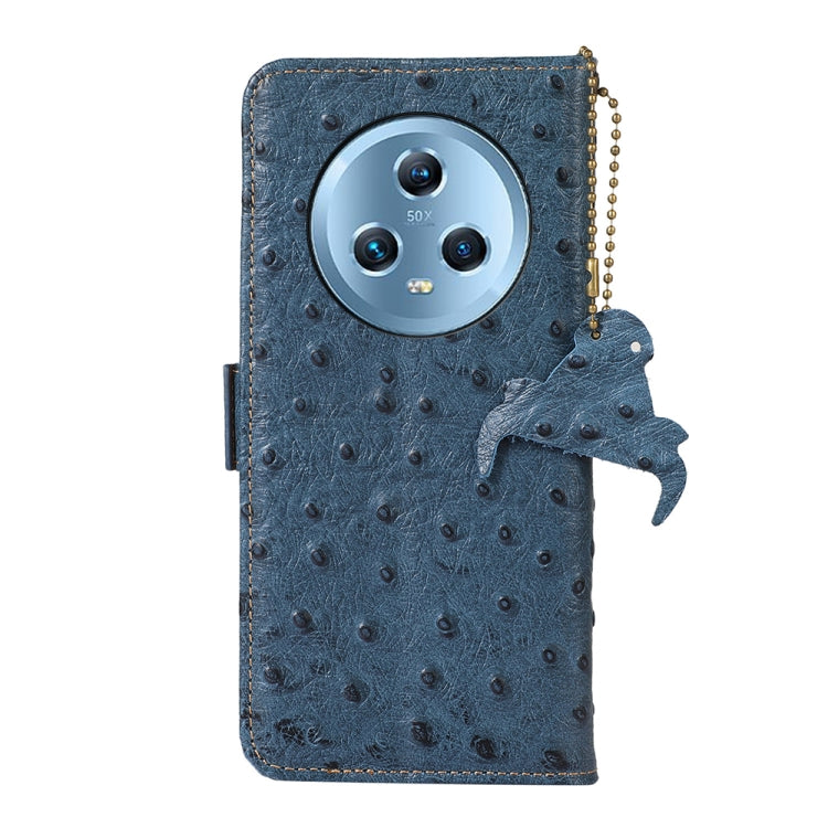 For Honor Magic5 Ostrich Pattern Genuine Leather RFID Phone Case(Blue) - Honor Cases by buy2fix | Online Shopping UK | buy2fix