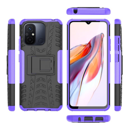 For Xiaomi Redmi 12C Tire Texture TPU + PC Phone Case with Holder(Purple) - Xiaomi Cases by buy2fix | Online Shopping UK | buy2fix