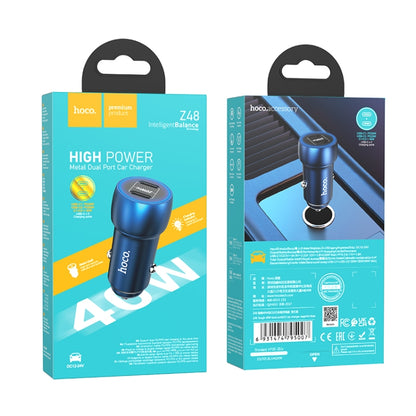 hoco Z48 Tough 40W Dual USB-C / Type-C Port Car Charger(Sapphire Blue) -  by hoco | Online Shopping UK | buy2fix