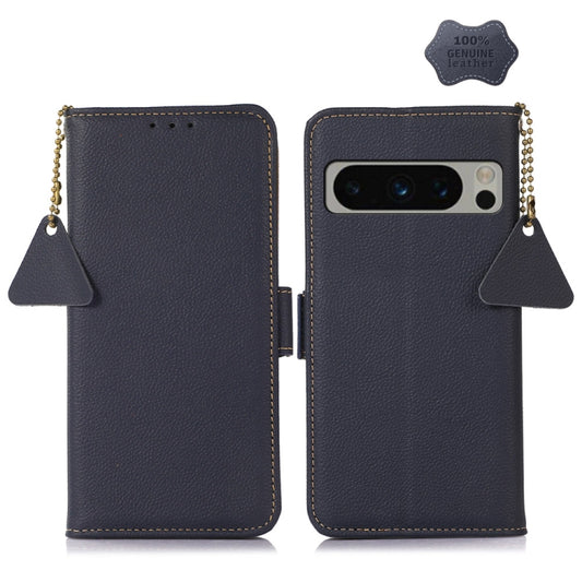 For Google Pixel 8 Pro Side-Magnetic TJ Genuine Leather RFID Phone Case(Blue) - Google Cases by buy2fix | Online Shopping UK | buy2fix