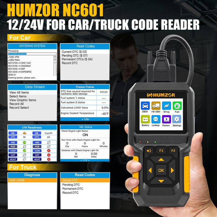 HUMZOR NC601 Car and Truck OBD2 Scan Tool Diagnostic Tool -  by buy2fix | Online Shopping UK | buy2fix