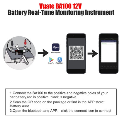 Vgate BA100 Car 12V Bluetooth 4.0 Battery Assistant Analyzer Tester -  by Vgate | Online Shopping UK | buy2fix