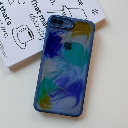 For iPhone 8 Plus / 7 Plus Oil Painting Electroplating TPU Phone Case(Blue) - More iPhone Cases by buy2fix | Online Shopping UK | buy2fix