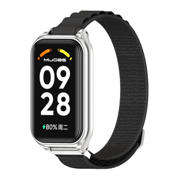 For Xiaomi Smart Band 8 Active / Redmi Band 2 Mijobs Metal Shell Nylon Breathable Watch Band(Black Silver) - Watch Bands by MIJOBS | Online Shopping UK | buy2fix