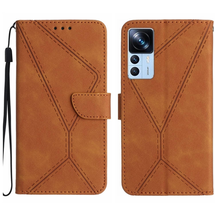 For Xiaomi 12T / 12T Pro Stitching Embossed Leather Phone Case(Brown) - Xiaomi Cases by buy2fix | Online Shopping UK | buy2fix